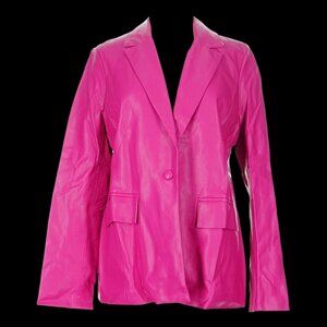 Le Lis Women's Hot Pink Faux Leather Blazer Jacket, M
